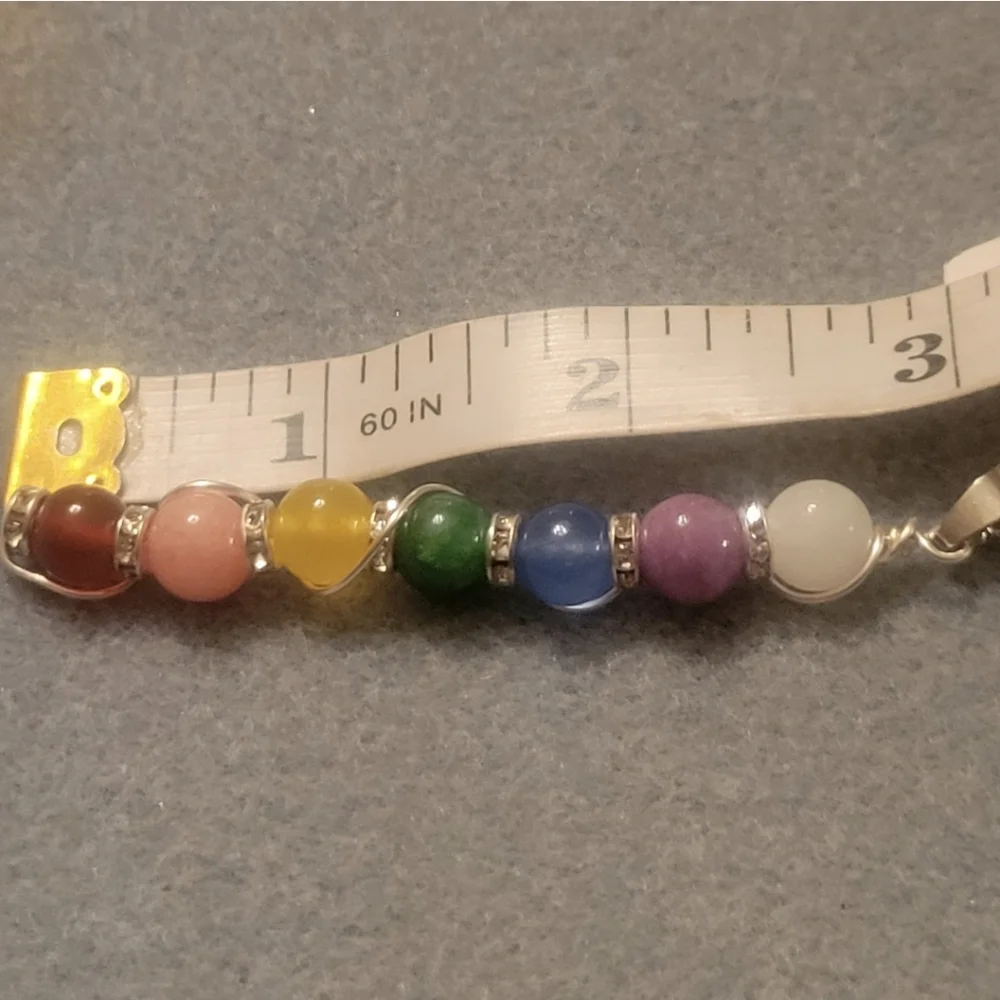 Silver and Chakra Beads Dangle Necklace - Picture 3 of 7